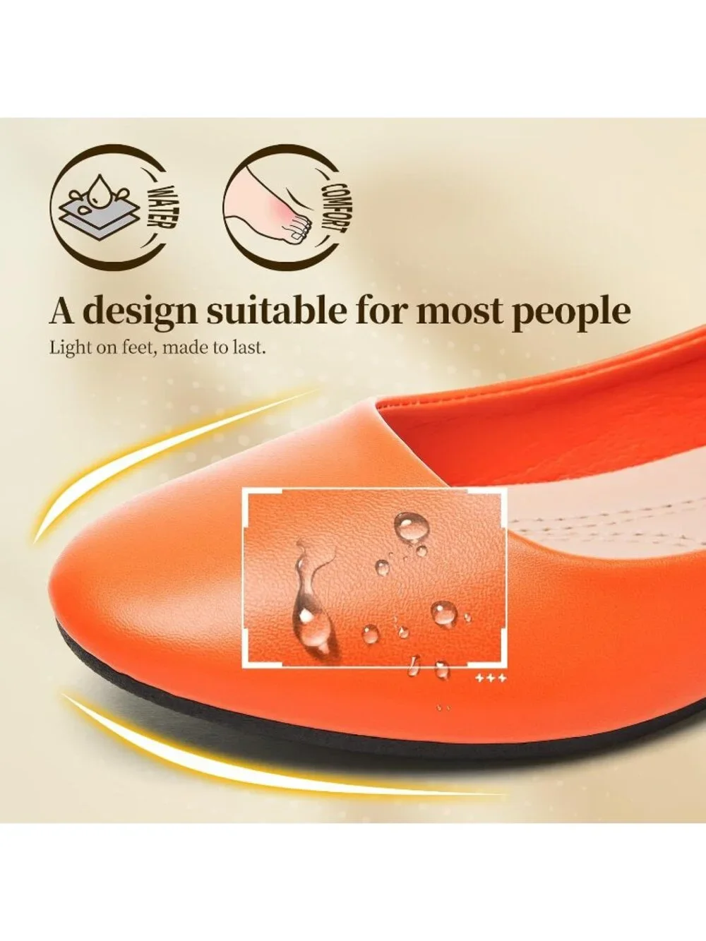 Women's Orange PU Leather Comfortable Ballet Flat Slip on Round Toe Casual Shoes